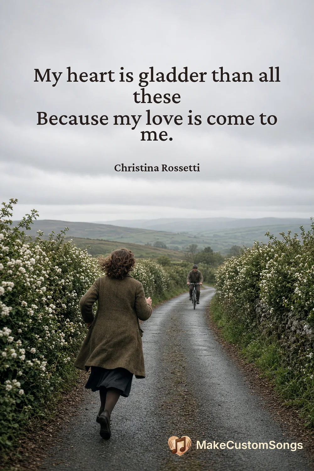 My heart is gladder than all these
Because my love is come to me. — Christina Rossetti