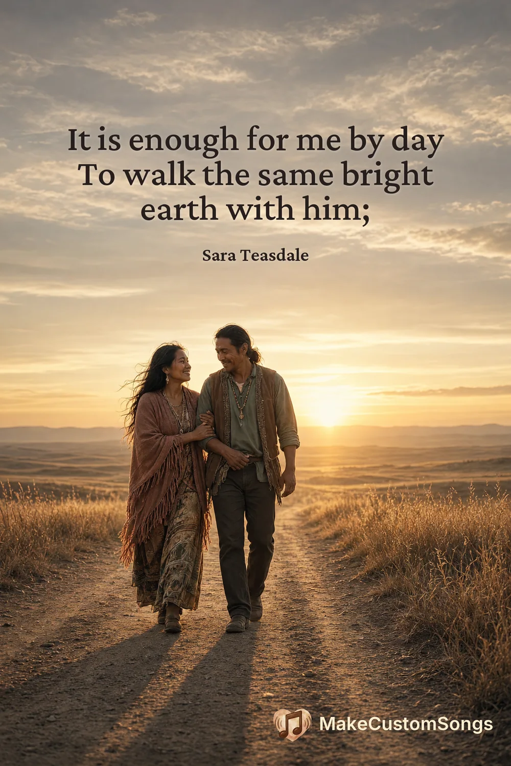 It is enough for me by day
To walk the same bright earth with him; — Sara Teasdale