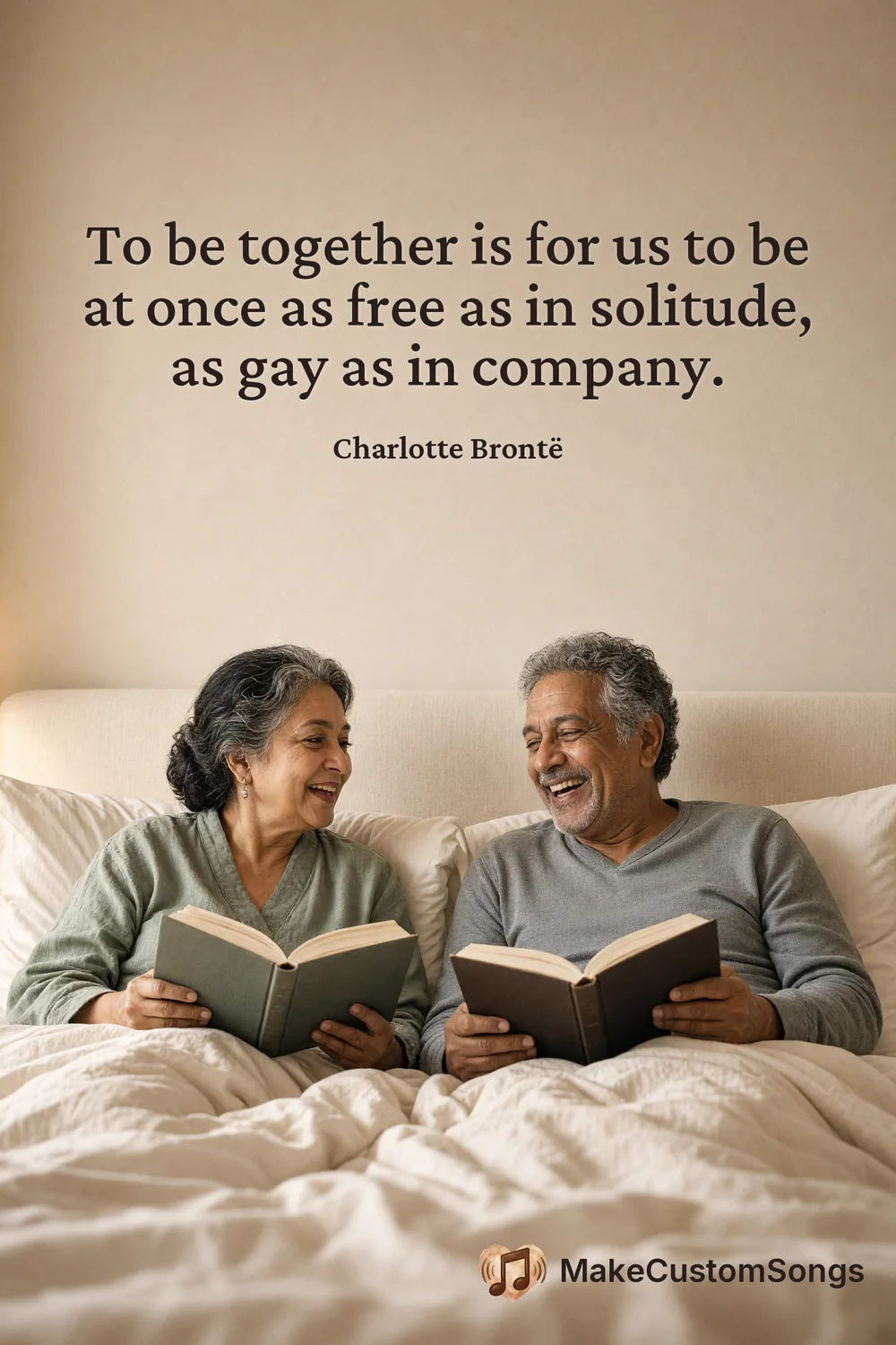 To be together is for us to be at once as free as in solitude, as gay as in company. — Charlotte Brontë