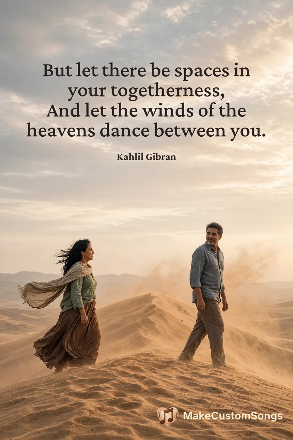 But let there be spaces in your togetherness,
And let the winds of the heavens dance between you. — Kahlil Gibran