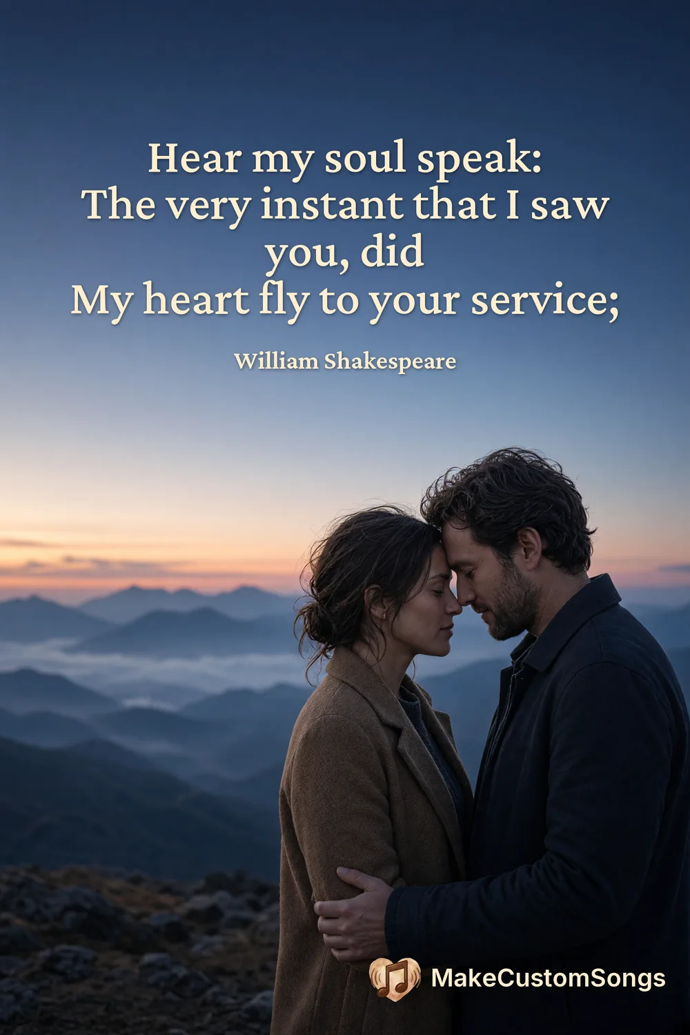 Hear my soul speak:
The very instant that I saw you, did
My heart fly to your service; — William Shakespeare