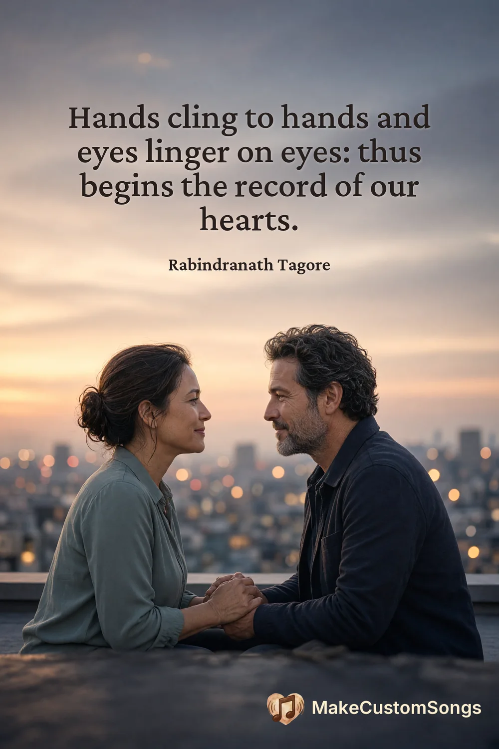 Hands cling to hands and eyes linger on eyes: thus begins the record of our hearts. — Rabindranath Tagore
