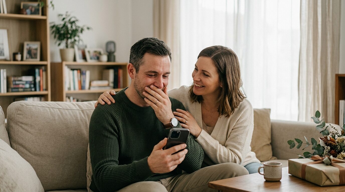 Husband receiving a personal song gift from his spouse
