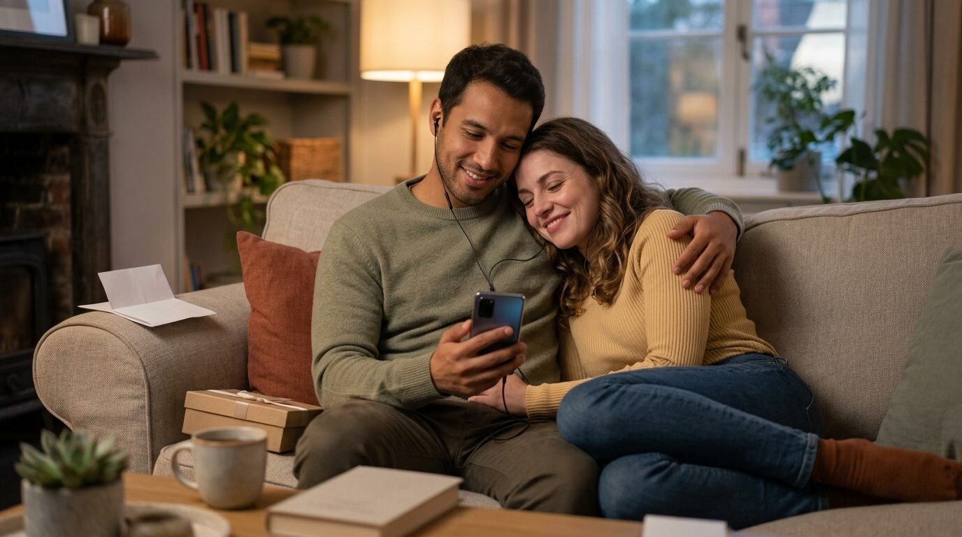 Couple listening to a personalized love song together